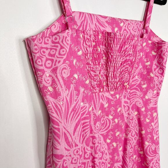 Lilly Pulitzer Size 4 Pink Pineapple Cocktail Linen Cotton Shift Dress Spaghetti - Picture 9 of 13